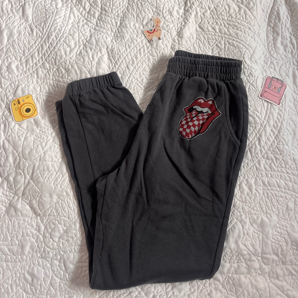 The Rolling Stones Black Sweatpants with Graphic Detail